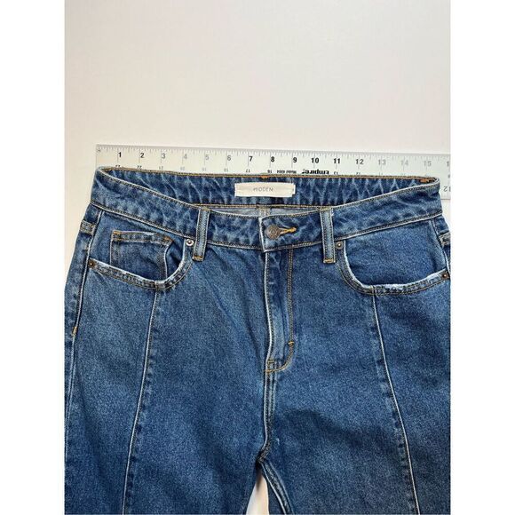 Hidden Happi Front Slit Flare Denim Jeans Medium Dark Wash Size 29 FLAWLESS cond - Picture 4 of 12